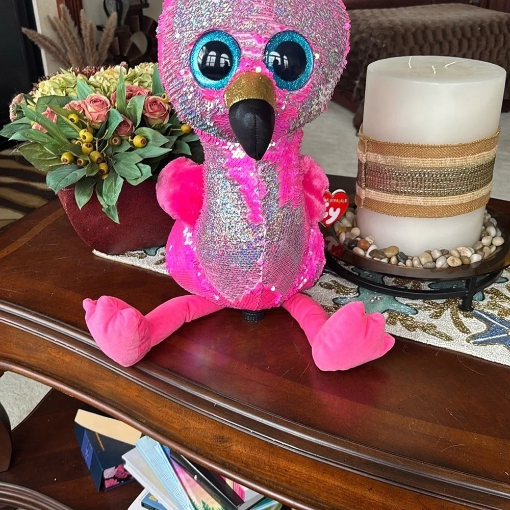 Brand New Ty Flippables Pinky the Flamingo Reversible Sequins Large 18